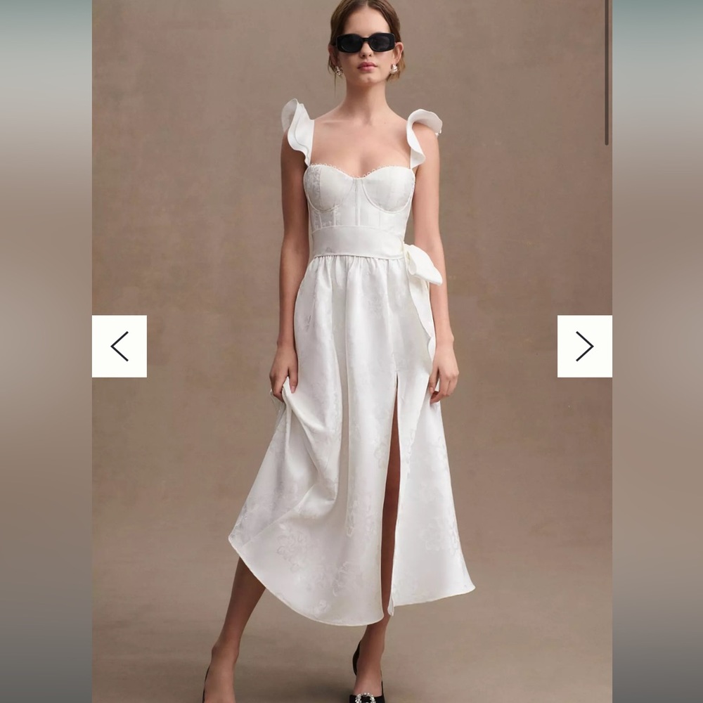 V. Chapman VERA SATIN RUFFLED-SLEEVE BUSTIER MIDI DRESS - Worn Once